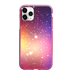 Чехол iPhone 11 Pro матовый Желто фиолетовое свечение и звезды, цвет: 3D-малиновый