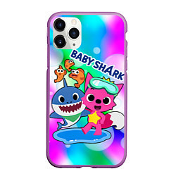 Чехол iPhone 11 Pro матовый Baby Shark in bubbles