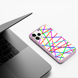 Чехол iPhone 11 Pro матовый Яркие цветные линии, цвет: 3D-розовый — фото 2