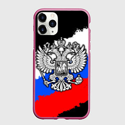 Чехол iPhone 11 Pro матовый Триколор - герб РФ, цвет: 3D-малиновый