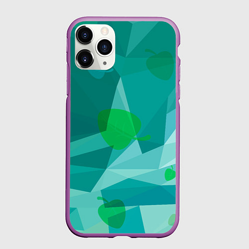 Чехол iPhone 11 Pro матовый Листочки и треугольники / 3D-Фиолетовый – фото 1