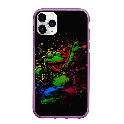 Чехол iPhone 11 Pro матовый Лягушонок Пепе веселится с граффити / 3D-Фиолетовый – фото 1