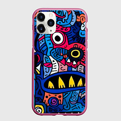 Чехол iPhone 11 Pro матовый Монстры в синем и розовом - нейросеть, цвет: 3D-малиновый