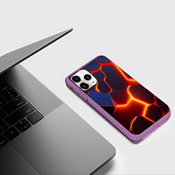 Чехол iPhone 11 Pro матовый Неоновые трещины, цвет: 3D-фиолетовый — фото 2