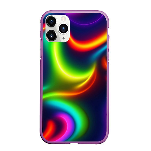 Чехол iPhone 11 Pro матовый Неоновые радужные разводы / 3D-Фиолетовый – фото 1