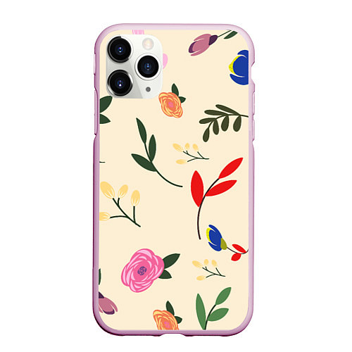Чехол iPhone 11 Pro матовый Цветы и веточки паттерн / 3D-Розовый – фото 1