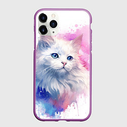 Чехол iPhone 11 Pro матовый Белая кошечка акварель