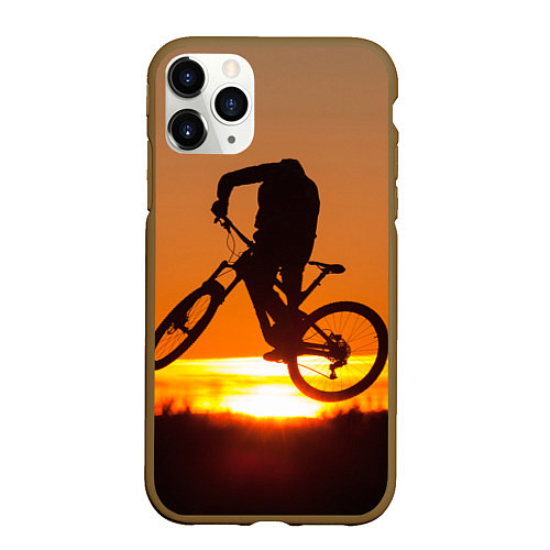 Чехол iPhone 11 Pro матовый Велосипедист на закате / 3D-Коричневый – фото 1