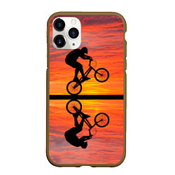 Чехол iPhone 11 Pro матовый Велосипедист в отражении, цвет: 3D-коричневый