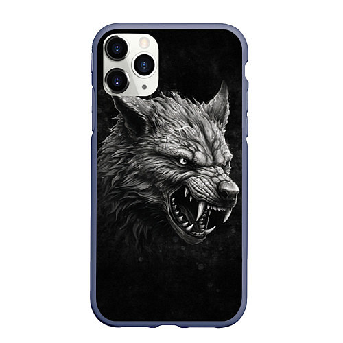 Чехол iPhone 11 Pro матовый Волк - grunge style / 3D-Серый – фото 1