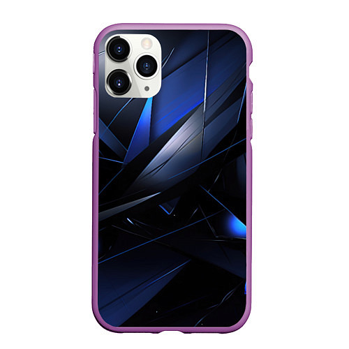 Чехол iPhone 11 Pro матовый Blue black background / 3D-Фиолетовый – фото 1