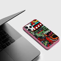 Чехол iPhone 11 Pro матовый Монстры в зеленом и оранжевом - нейросеть, цвет: 3D-малиновый — фото 2