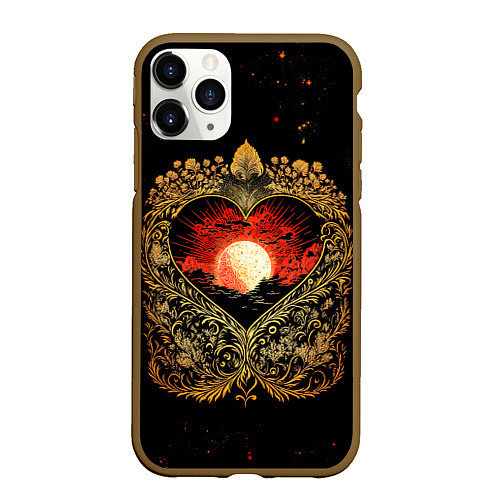 Чехол iPhone 11 Pro матовый Закат в сердце - нейросеть / 3D-Коричневый – фото 1