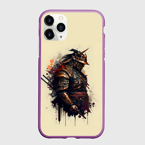 Чехол iPhone 11 Pro матовый Самурай с двумя мечами - нейросеть / 3D-Фиолетовый – фото 1