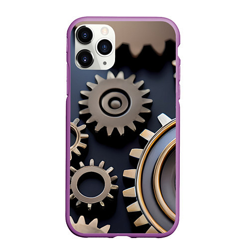 Чехол iPhone 11 Pro матовый Механика и шестерёнки / 3D-Фиолетовый – фото 1