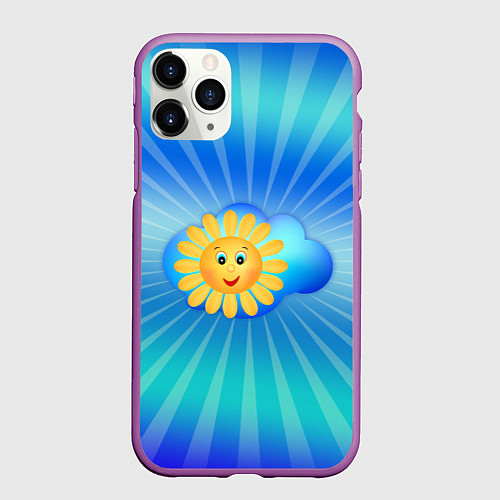 Чехол iPhone 11 Pro матовый Веселое солнышко / 3D-Фиолетовый – фото 1