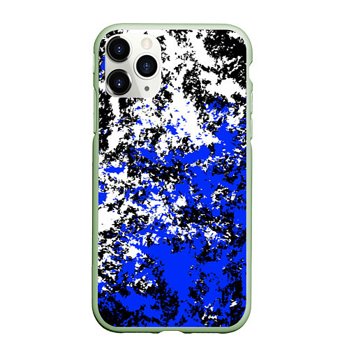 Чехол iPhone 11 Pro матовый Белая и синяя краска / 3D-Салатовый – фото 1