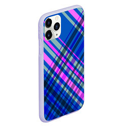 Чехол iPhone 11 Pro матовый Синий ассиметричный узор с розовыми косыми полосам, цвет: 3D-светло-сиреневый — фото 2
