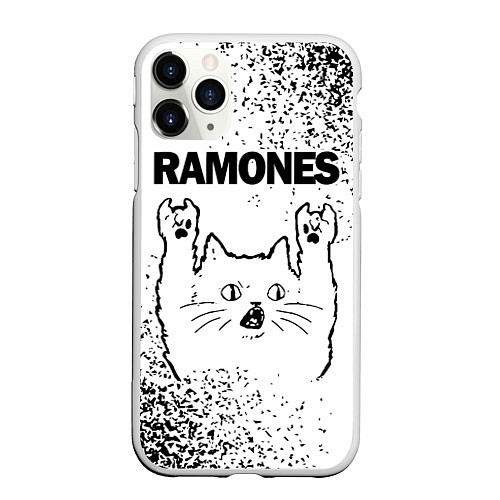 Чехол iPhone 11 Pro матовый Ramones рок кот на светлом фоне / 3D-Белый – фото 1