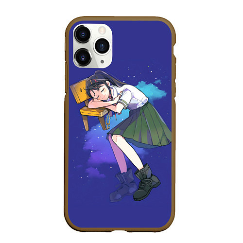 Чехол iPhone 11 Pro матовый Судзумэ закрывающая двери: Судзуме спит / 3D-Коричневый – фото 1