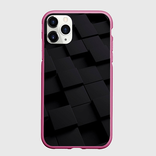 Чехол iPhone 11 Pro матовый Чёрные геометрические блоки / 3D-Малиновый – фото 1