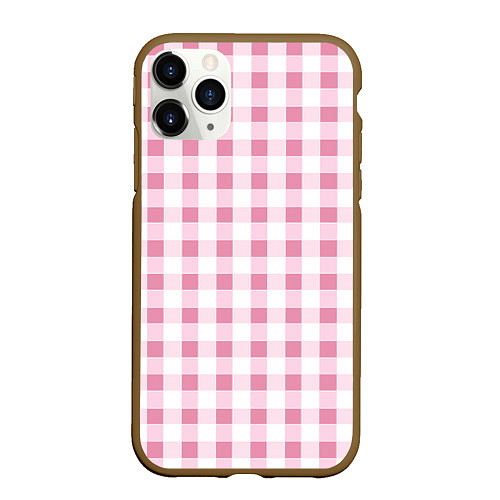 Чехол iPhone 11 Pro матовый Барби-розовый: клетка / 3D-Коричневый – фото 1
