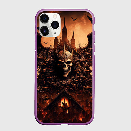Чехол iPhone 11 Pro матовый Адский череп / 3D-Фиолетовый – фото 1