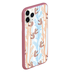 Чехол iPhone 11 Pro матовый Милые ленивцы, цвет: 3D-малиновый — фото 2