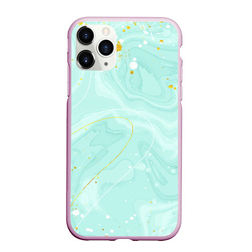 Чехол iPhone 11 Pro матовый Акварельный голубой фон / 3D-Розовый – фото 1