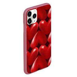 Чехол iPhone 11 Pro матовый Red hearts, цвет: 3D-малиновый — фото 2