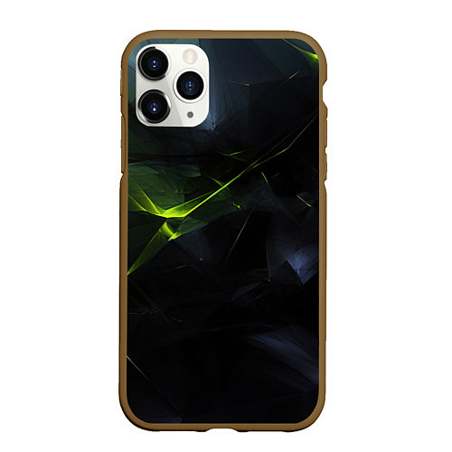 Чехол iPhone 11 Pro матовый Black green elements / 3D-Коричневый – фото 1