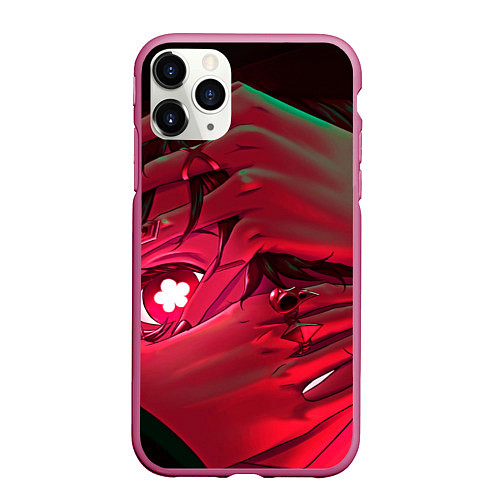 Чехол iPhone 11 Pro матовый Ху Тао смотрит - Геншин / 3D-Малиновый – фото 1