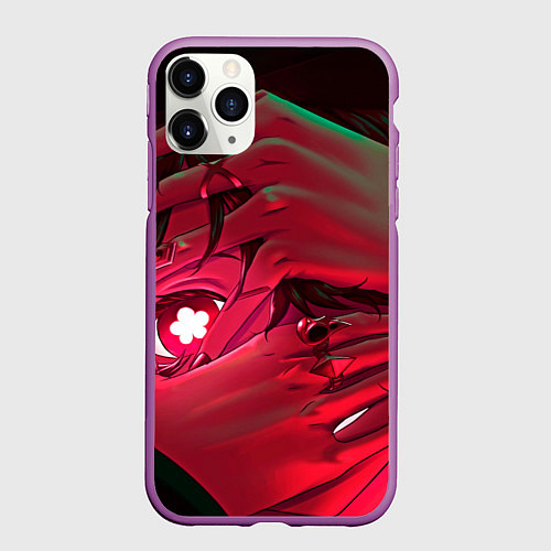 Чехол iPhone 11 Pro матовый Ху Тао смотрит - Геншин / 3D-Фиолетовый – фото 1