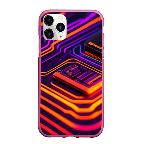 Чехол iPhone 11 Pro матовый Микрочип / 3D-Малиновый – фото 1