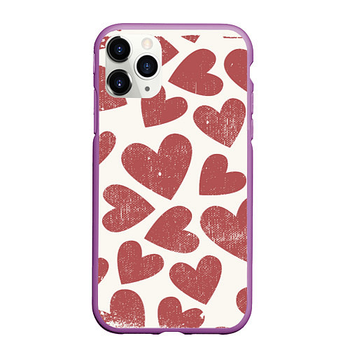 Чехол iPhone 11 Pro матовый Hearts / 3D-Фиолетовый – фото 1