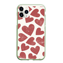 Чехол iPhone 11 Pro матовый Hearts, цвет: 3D-салатовый