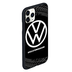 Чехол iPhone 11 Pro матовый Volkswagen speed на темном фоне со следами шин, цвет: 3D-черный — фото 2