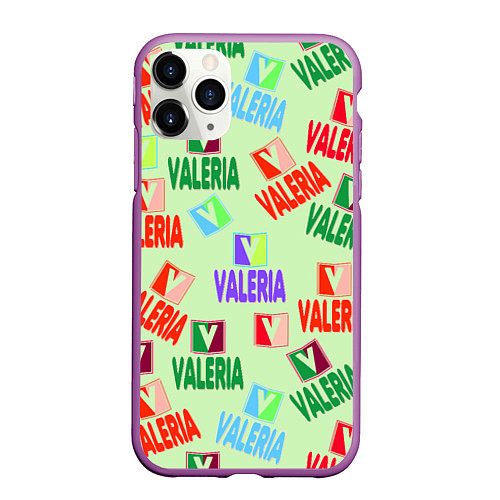 Чехол iPhone 11 Pro матовый Валерия - разноцветный текст / 3D-Фиолетовый – фото 1