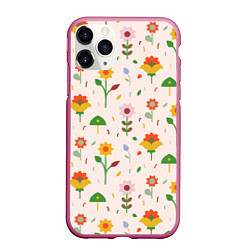 Чехол iPhone 11 Pro матовый Pretty flowers, цвет: 3D-малиновый