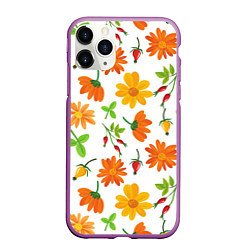 Чехол iPhone 11 Pro матовый Orange flowers, цвет: 3D-фиолетовый