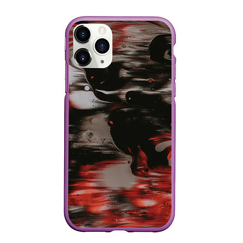 Чехол iPhone 11 Pro матовый Чёрные и красные волны / 3D-Фиолетовый – фото 1