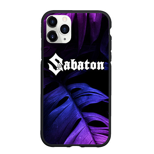 Чехол iPhone 11 Pro матовый Sabaton neon monstera / 3D-Черный – фото 1