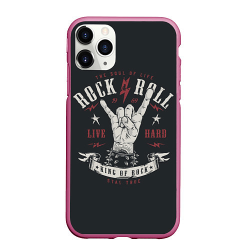 Чехол iPhone 11 Pro матовый Rock and roll - жест козы / 3D-Малиновый – фото 1