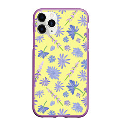 Чехол iPhone 11 Pro матовый Cute blue flowers, цвет: 3D-фиолетовый