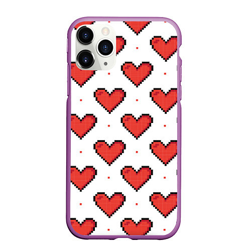 Чехол iPhone 11 Pro матовый Pixel heart / 3D-Фиолетовый – фото 1