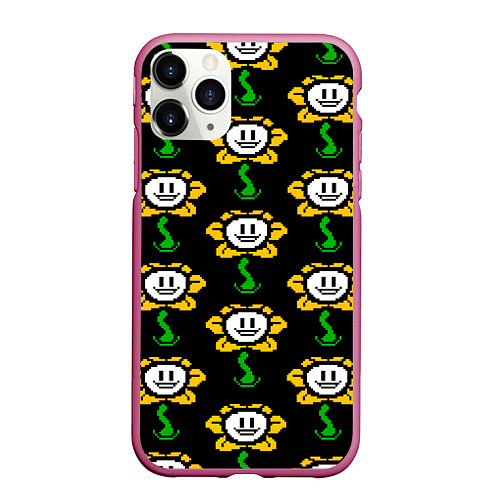 Чехол iPhone 11 Pro матовый Undertale - flowey smile / 3D-Малиновый – фото 1