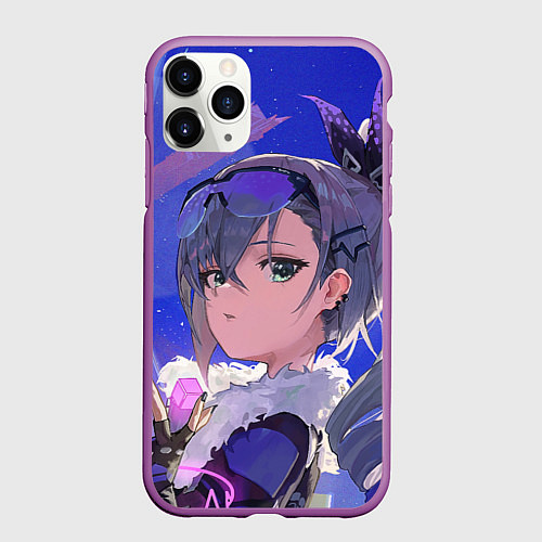 Чехол iPhone 11 Pro матовый Хонкай Стар Рейл: Серебряный Волк / 3D-Фиолетовый – фото 1