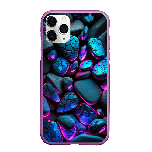 Чехол iPhone 11 Pro матовый Неоновые камни / 3D-Фиолетовый – фото 1