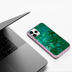 Чехол iPhone 11 Pro матовый Зелёные обрывки фигур, цвет: 3D-розовый — фото 2