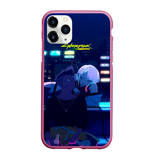 Чехол iPhone 11 Pro матовый Cyberpunk: Edgerunners Дэвид и Люси / 3D-Малиновый – фото 1